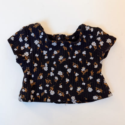 Floral Doll T-Shirt Black Ribbed