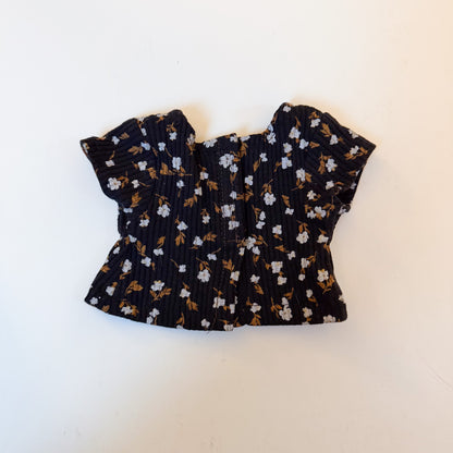 Floral Doll T-Shirt Black Ribbed