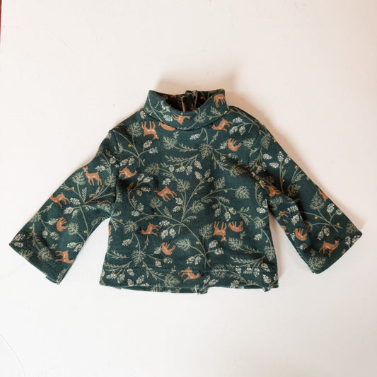 Green Forest Deer Turtleneck Doll Shirt